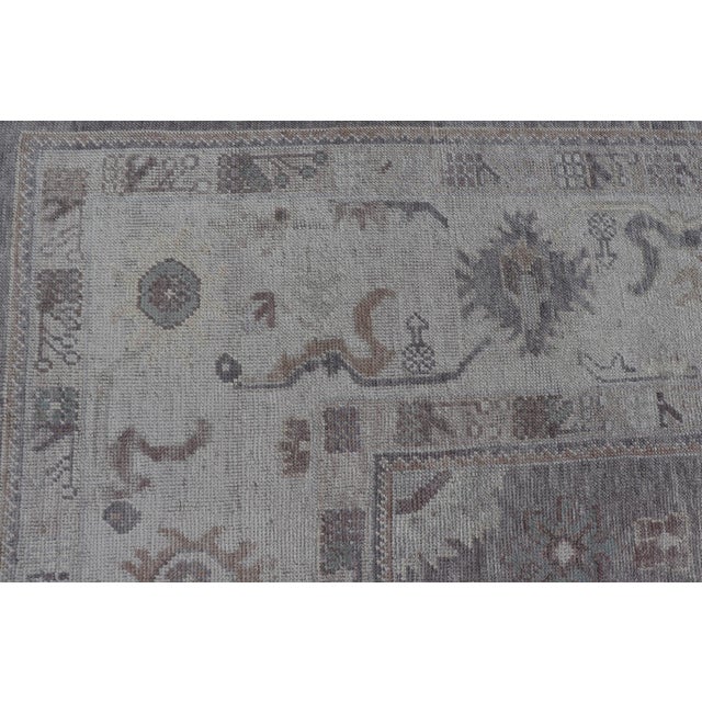 Large Turkish Oushak Rug in Soft Gray, Ivory, and Taupe With Floral Motifs For Sale In Atlanta - Image 6 of 16