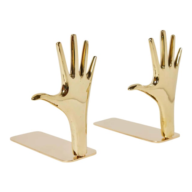Large Carl Auböck Model #4219 'Hands' Brass Bookends - a Pair For Sale