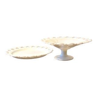 Anchor Hocking Milk Glass Lace Edge Serving Set For Sale