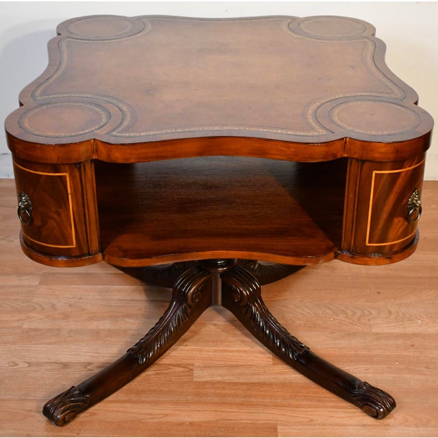 1930 English Regency Mahogany & Leather Top Center Table / Hall Table For Sale - Image 10 of 15