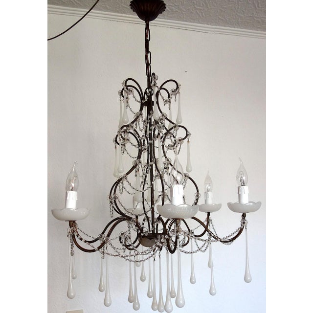 Metal Metal and Murano Glass Six-Light Drop Chandelier, 1950s For Sale - Image 7 of 11
