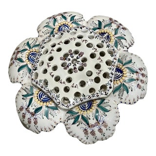 Vintage Hand Painted in Portugal Flower Frog Vase For Sale