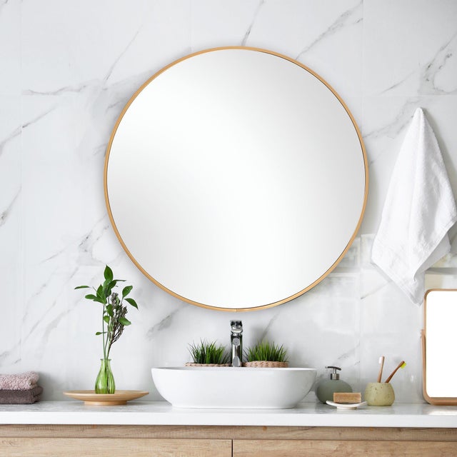 2020s Modern Simplicity 34" Round Mirror- Gold For Sale - Image 5 of 6