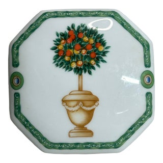 Philippe Deshoulières Limoges France "Jardin Royal" Octagonal Topiary Trinket Box For Sale