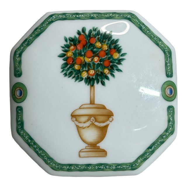 Philippe Deshoulières Limoges France "Jardin Royal" Octagonal Topiary Trinket Box For Sale