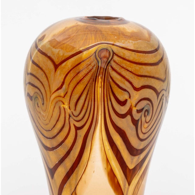 Modern Modern Pulled Feather Amber Glass Vase, 1975 For Sale - Image 3 of 8