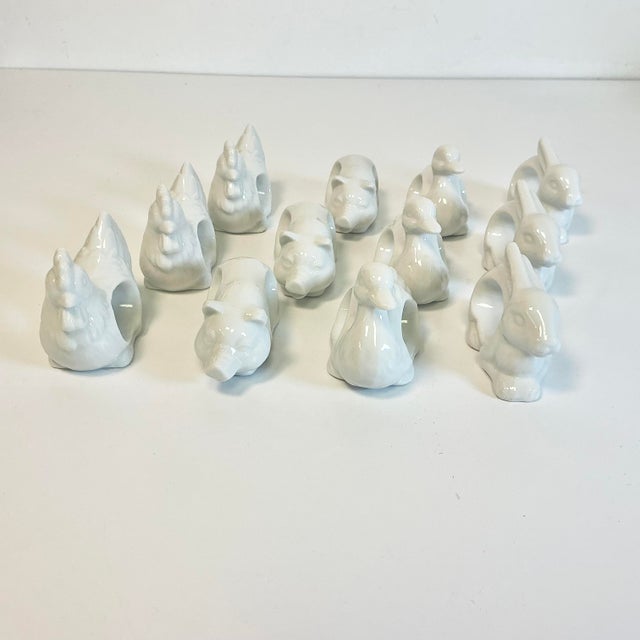 1970s Vintage French Blanc Porcelain Barn Yard Animal Napkin Rings - Set of 12 - Easter. For Sale - Image 12 of 14