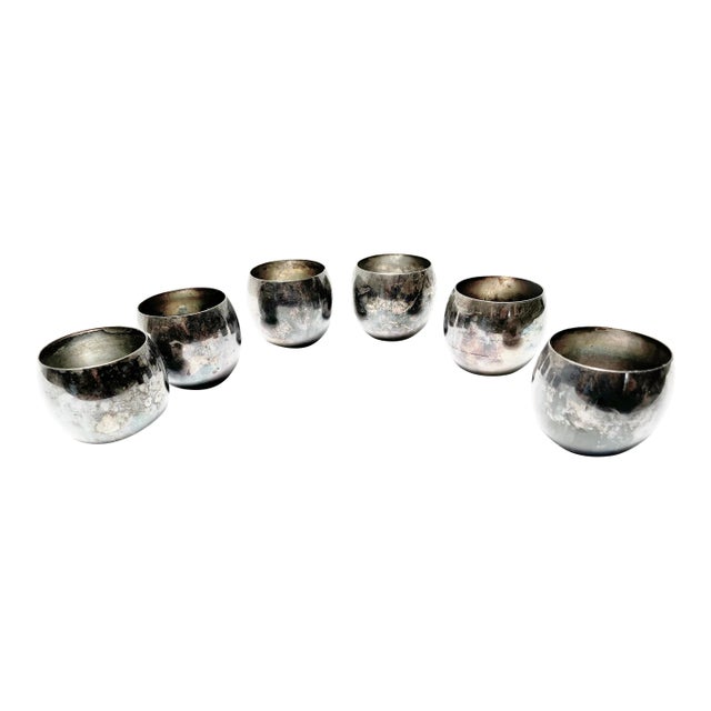 Mid Century Modern Poole Epca Silver Plated Roly Poly Drinking Glasses - 6 Pieces For Sale