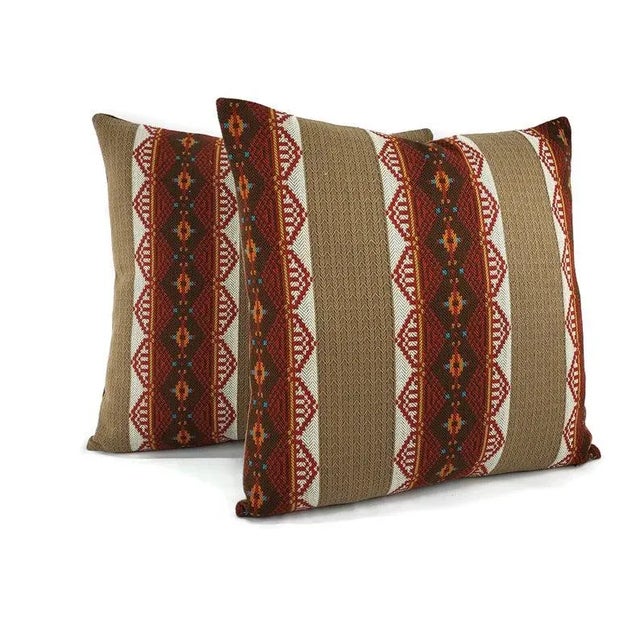 Rustic Southwestern-Style Brown & Red Stripe Pillow Cover For Sale - Image 3 of 9