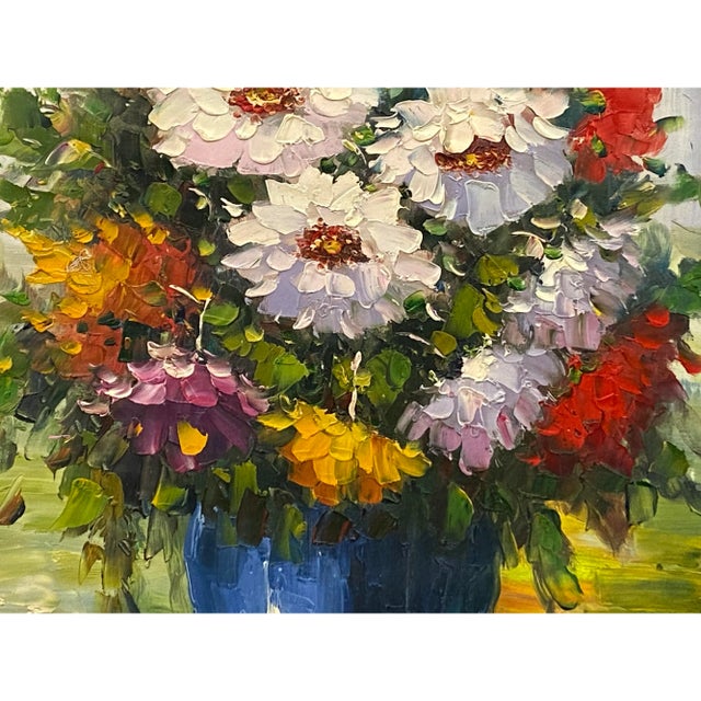 Impasto Oil Paint Canvas Art Blossom Flowers Vase Scroll Painting For Sale In San Francisco - Image 6 of 6