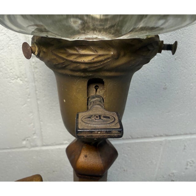 Art Nouveau Antique Ornate Early 1900's Bronze Glass Art Nouveau Electric Table Lamp Light For Sale - Image 3 of 11