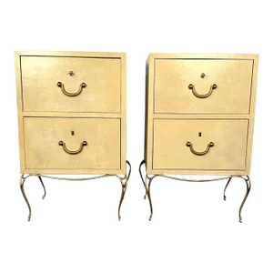 Pair Large Mid-Century French Parchment Commodes, Chests or Cabinets, 1950s