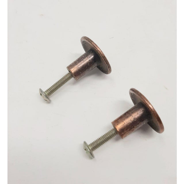 Vintage Mid 20th Century Round Textured Drawer Knob Copper Hardware - Set of 2 For Sale - Image 6 of 9