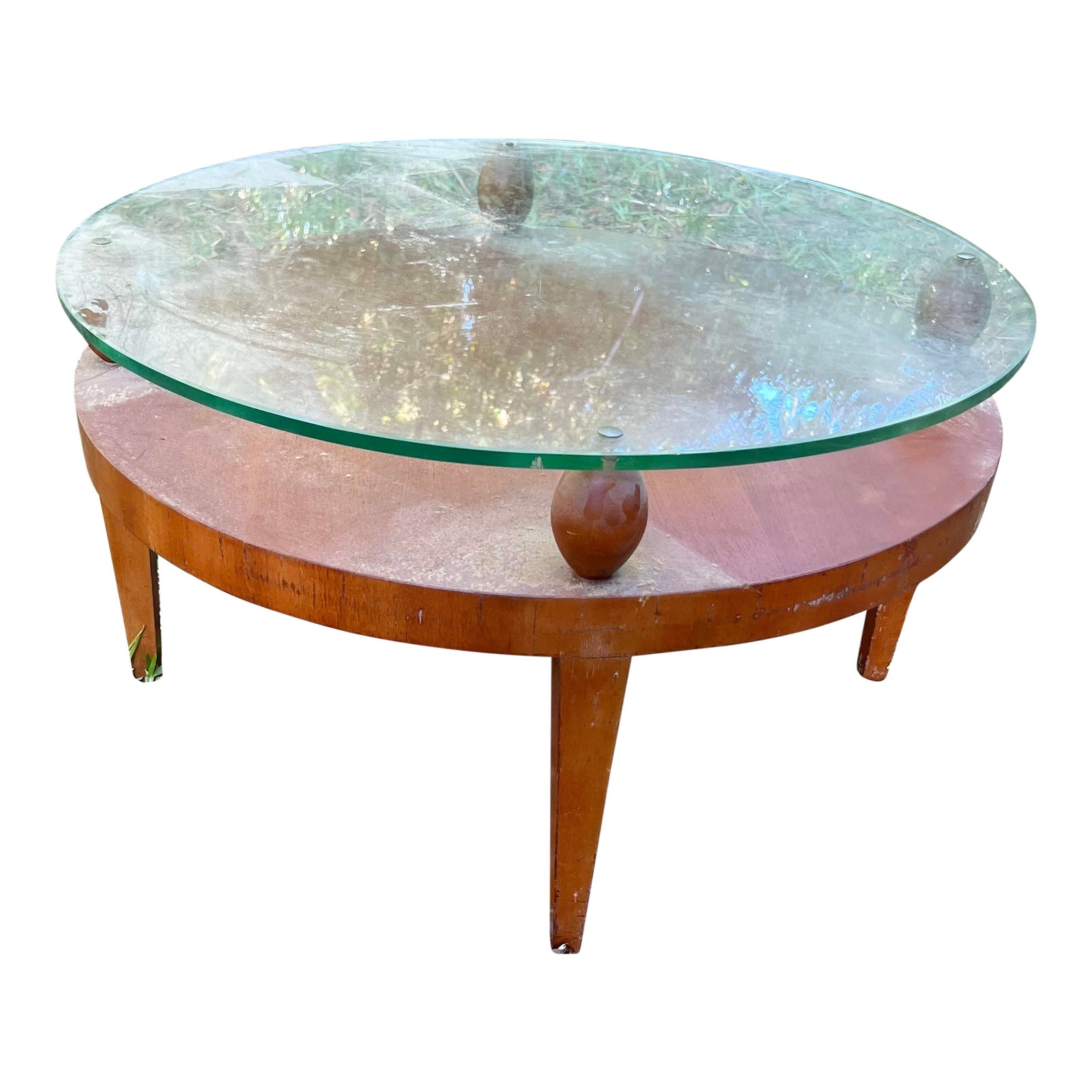 1950s Mid Century Round Wood & Glass Coffee Table Chairish
