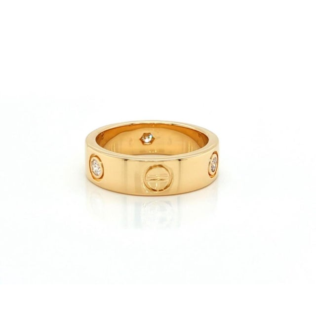 Mid 20th Century Cartier Love 3 Diamond 18k Yellow Gold 5.5mm Band Ring Size 6 w/Paper For Sale In Miami - Image 6 of 7