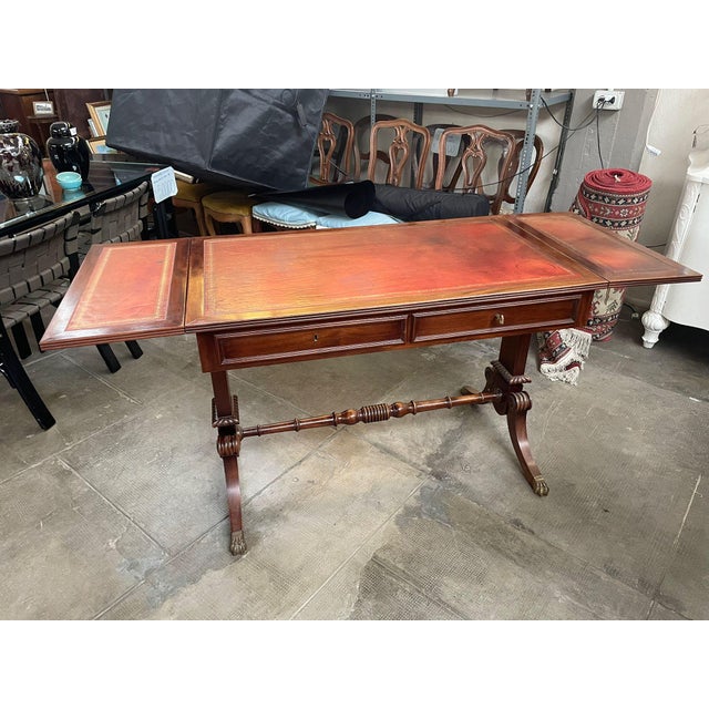 English Writing Desk with Flaps and Leather Top, 1900 For Sale - Image 6 of 18
