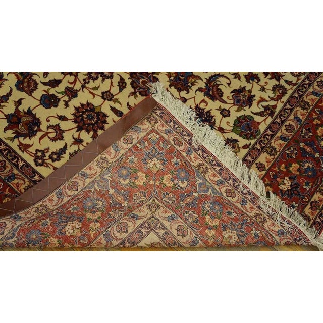 Persian 1950s Beige Field & Red Rust Border Floral Vintage Isfahan Wool Silk Carpet Rug For Sale - Image 3 of 3