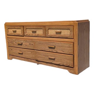 1980s Postmodern Faux-Oak Laminate Six-Drawer Dresser For Sale