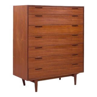 Kofod Larsen Mid Century Danish Teak Highboy Dresser For Sale