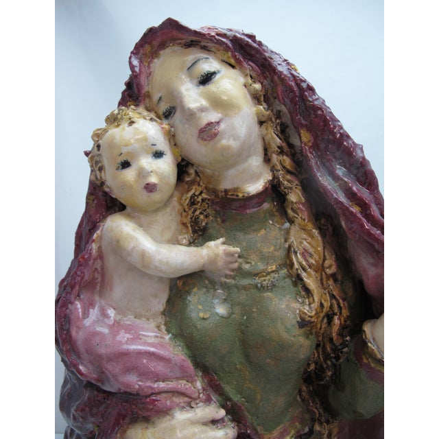 Susi Singer Terracotta Madonna With Blue Flower & Child 1951 Statue For Sale In Portland, OR - Image 6 of 18
