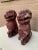 Chinoiserie Antique Chinoiserie Cast Stone Foo Dogs With Timeworn Painted Finish, Pair For Sale - Image 3 of 9