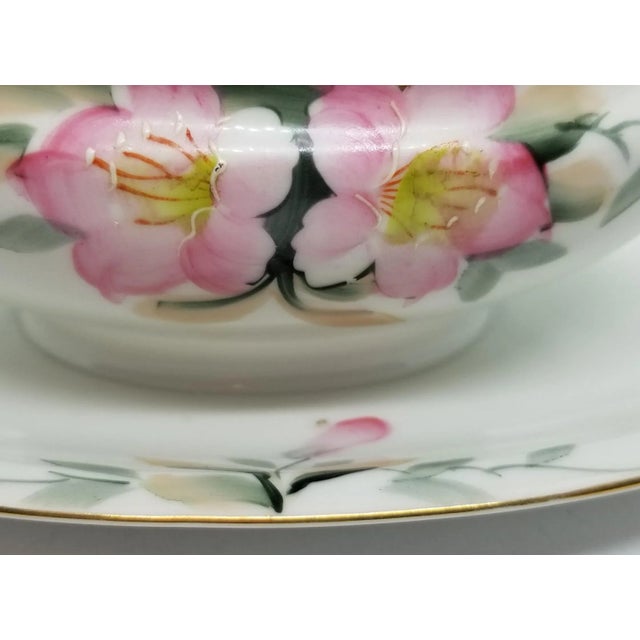 Noritake Antique Noritake Japanese Azalea Pattern Sauce Gravy Boat With Attached Underplate For Sale - Image 4 of 7