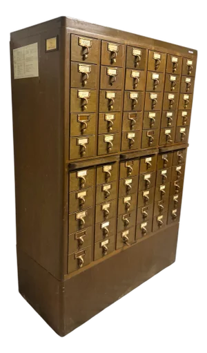 Vintage Gaylord Bros. 60-Drawer Library Card Catalog Cabinet With 3 Pull-Out Shelves
