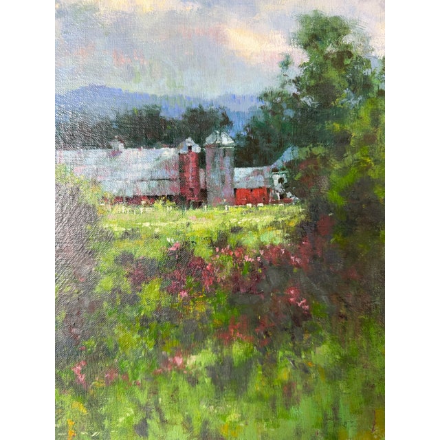 Vintage Impressionist Red Farm Landscape Oil on Board Painting – Signed, Wood Framed For Sale - Image 10 of 12
