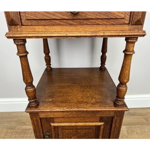 French Bedside Tables with Marble Top in Oak, Set of 2 For Sale - Image 6 of 14