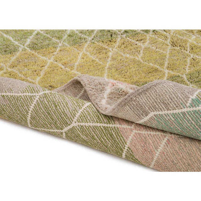 Contemporary Colorful Honeycomb Trellis Hand-Knotted Moroccan Wool Rug | 13'9" X 9'10" | One of a Kind For Sale - Image 3 of 8