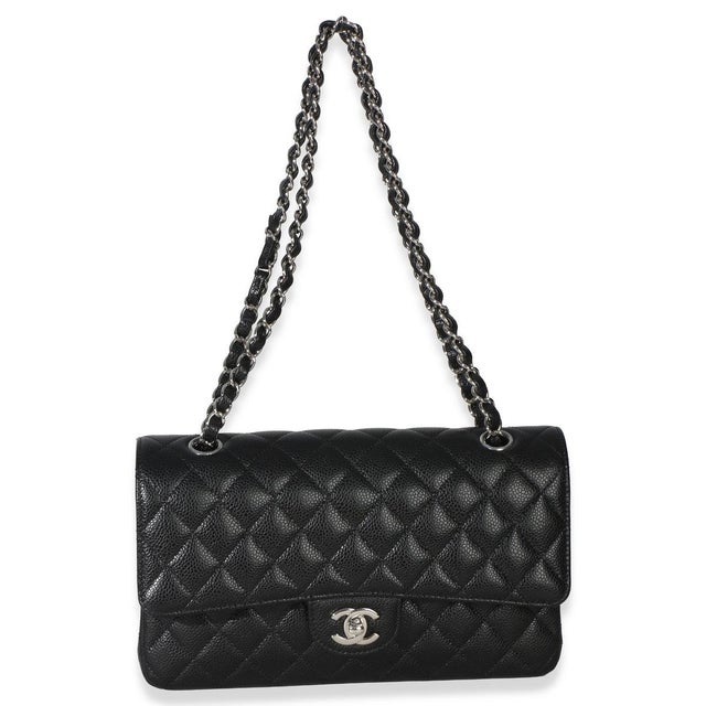 Black Black Quilted Caviar Medium Classic Double Flap Handbag For Sale - Image 8 of 9