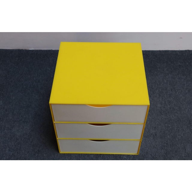 Joe Colombo Vintage Yellow Acrylic Storage Cube With Three White Drawers After Joe Colombo For Sale - Image 4 of 18