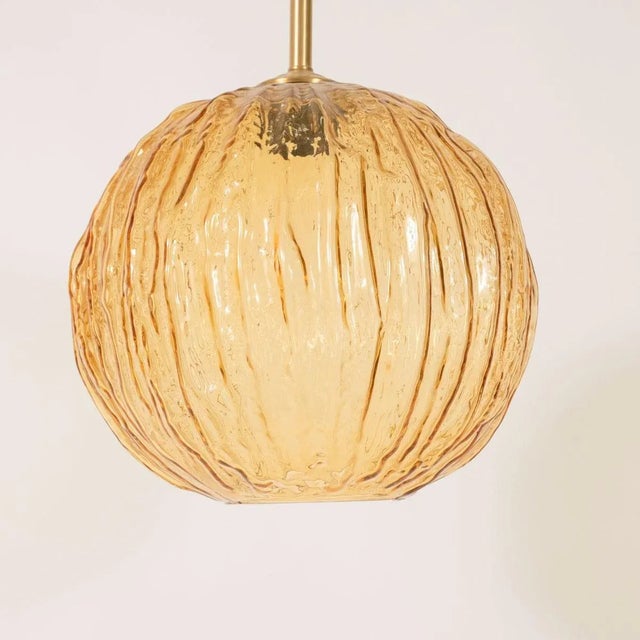 Mid-Century Modern Amber Glass Pendant For Sale - Image 3 of 9