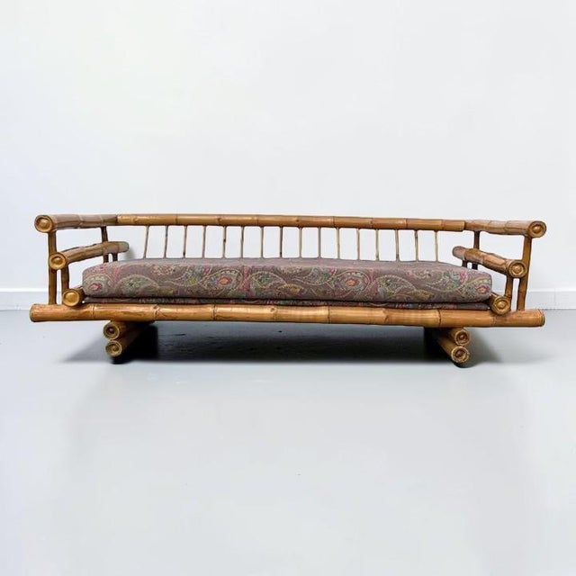 Extraordinary 1970s vintage boho Budji style elephant bamboo loveseat. This piece is full bamboo with two tier base and...