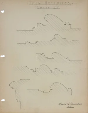 Harold A. Edmondson "Trim Mouldings, Louis XV" Architectural Detail Drawing in Graphite, 1920s-30s