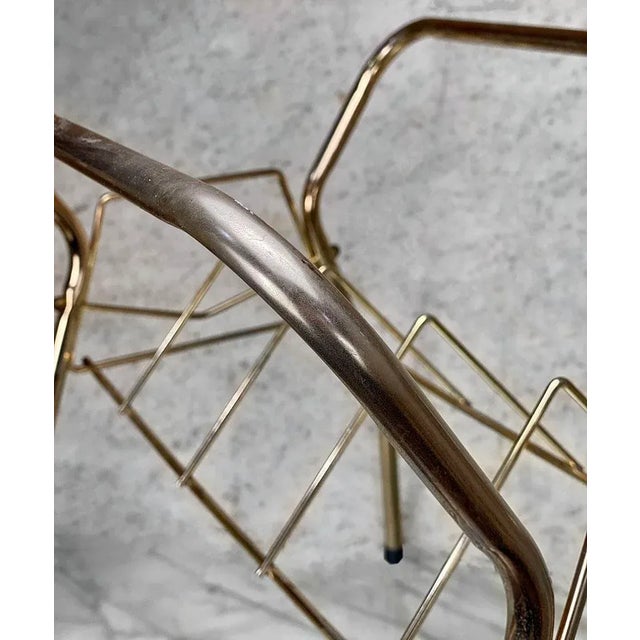 Mid 20th Century Mid-Century Atomic Gold Aluminum Vinyl Record Holder Stand Caddy For Sale - Image 5 of 8