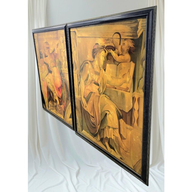 1980s Monumental Reproduction Michaelangelo Sibyl, Erythraean Oil Paintings Framed Art Signed Rueben- A Pair For Sale - Image 9 of 18