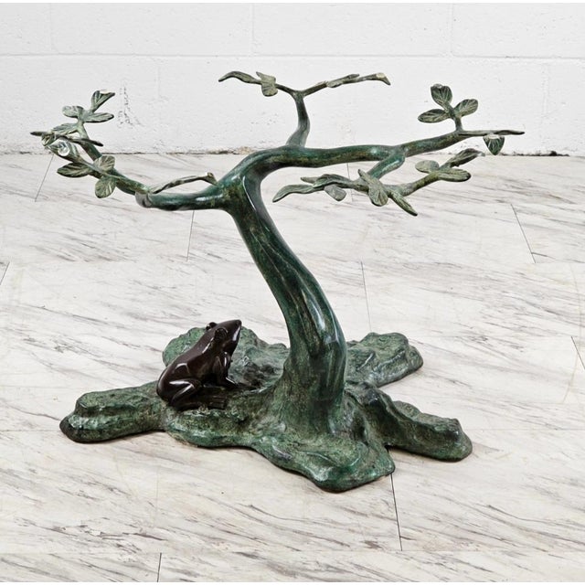 Labarge 1980s Patinated Bronze Bonsai Tree With Bronze Frog Glass Top Coffee Table by LaBarge For Sale - Image 4 of 10