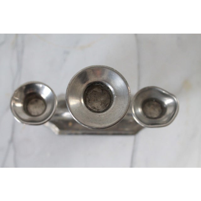 Mid 20th Century Vintage Silver Craft Modernist Style Pewter Candelabra For Sale - Image 5 of 10