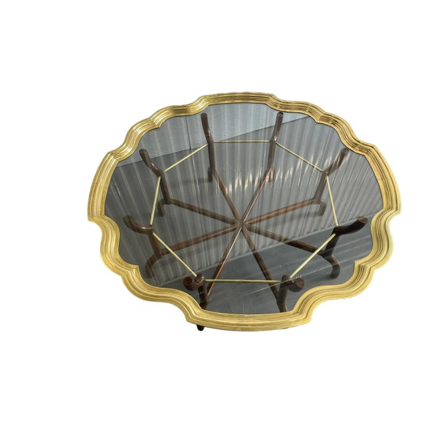 Metal Vintage Scalloped Brass and Glass Coffee Table For Sale - Image 7 of 12