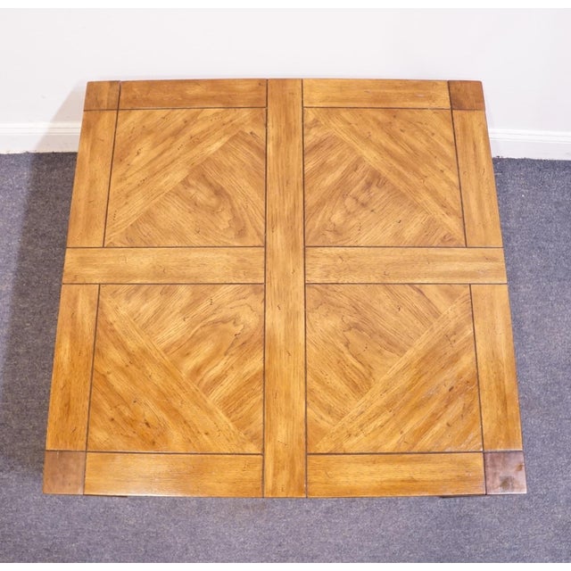 1980s Drexel Heritage Woodbriar Collection Pecan Rustic European 40" Square Accent Coffee Table 988-129 For Sale - Image 5 of 8