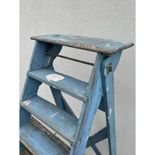 French Blue Painted Step Ladder, 1940s For Sale - Image 15 of 18