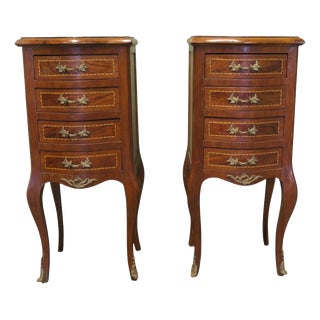 Tall French Ormolu 4-Drawer Side Lockers, 1930, Set of 2 For Sale