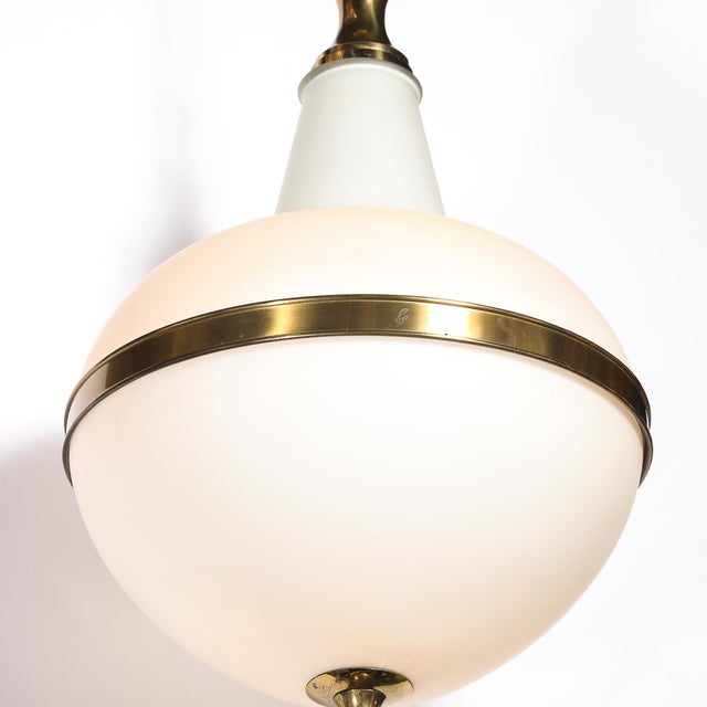 Mid-Century Modern Mid-Century Modern Murano Glass & Brass Banded Detailed Pendant Chandelier For Sale - Image 3 of 18