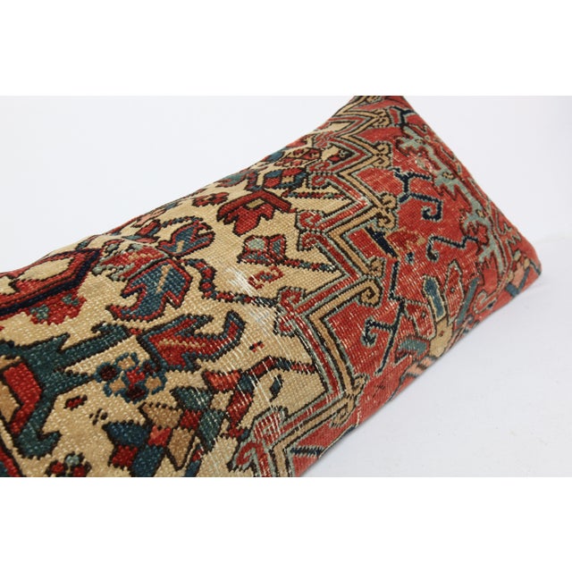 Navy Blue Antique Persian Heriz Lumbar Rug Pillow – Rare Handwoven Textile -16'' X 43'' For Sale - Image 8 of 10