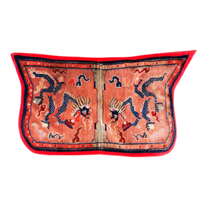 1930s Red Persimmon Dragon Antique Chinese Tibetan Saddle Cover Rug 2'6" X 4'2" Wool Carpet