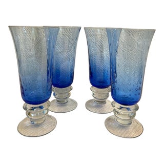 Early 2000’s Zrike Hand Blown “Pavillion Blue” Stemmed Iced Tea Glasses - A Set of 4 For Sale