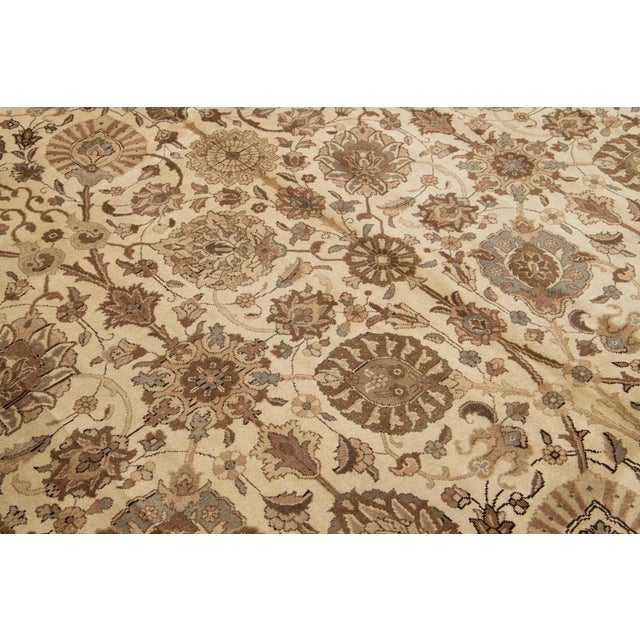 Floral Designed Antique Persian Tabriz Wool Rug Handmade in Beige For Sale - Image 9 of 11