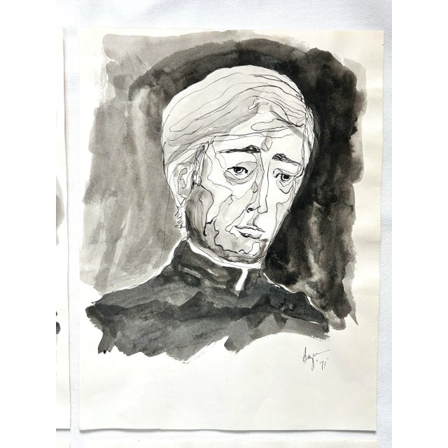 1970s Original 1971 Ink Portrait Paintings – Historical Figure Portrait Studies (Set of 6) For Sale - Image 5 of 12
