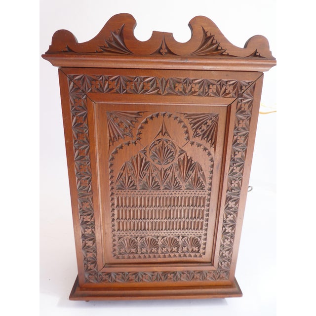Wood Small Antique Dutch Art Nouveau Folk Art Carved Wood Apothecary Cabinet, 1920s For Sale - Image 7 of 9
